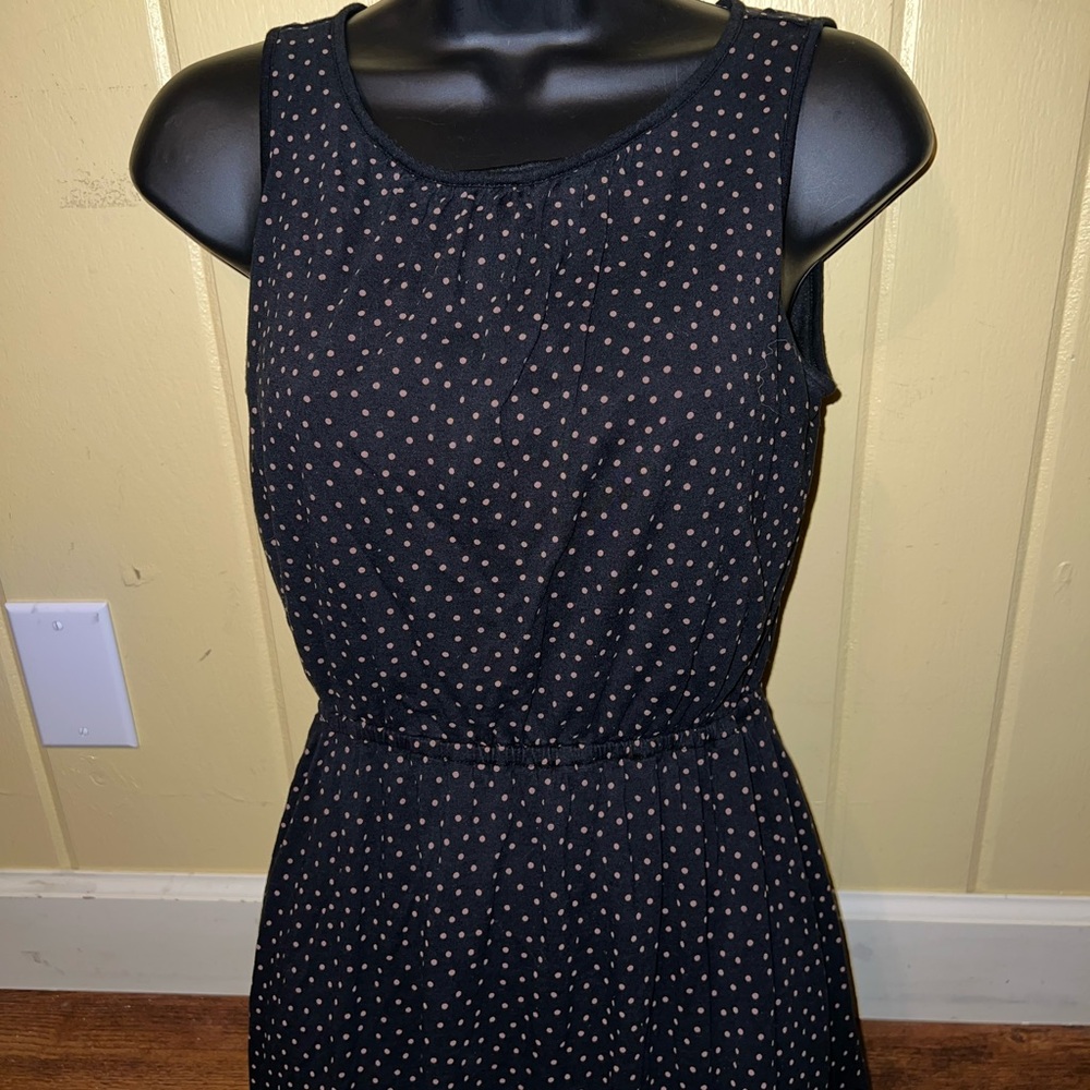 LOFT Black & Tan Polka Dot Sleeveless Mini Dress Rayon & Lyocell Size S Petite - Picture 3 of 11